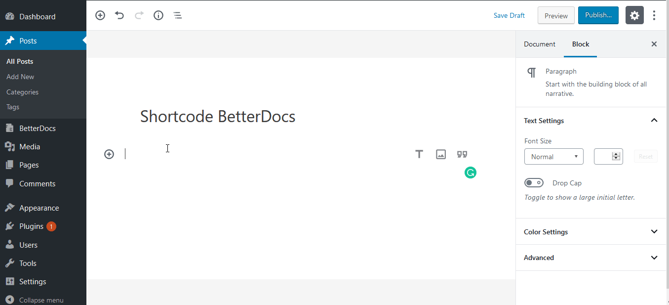 use shortcodes display docs