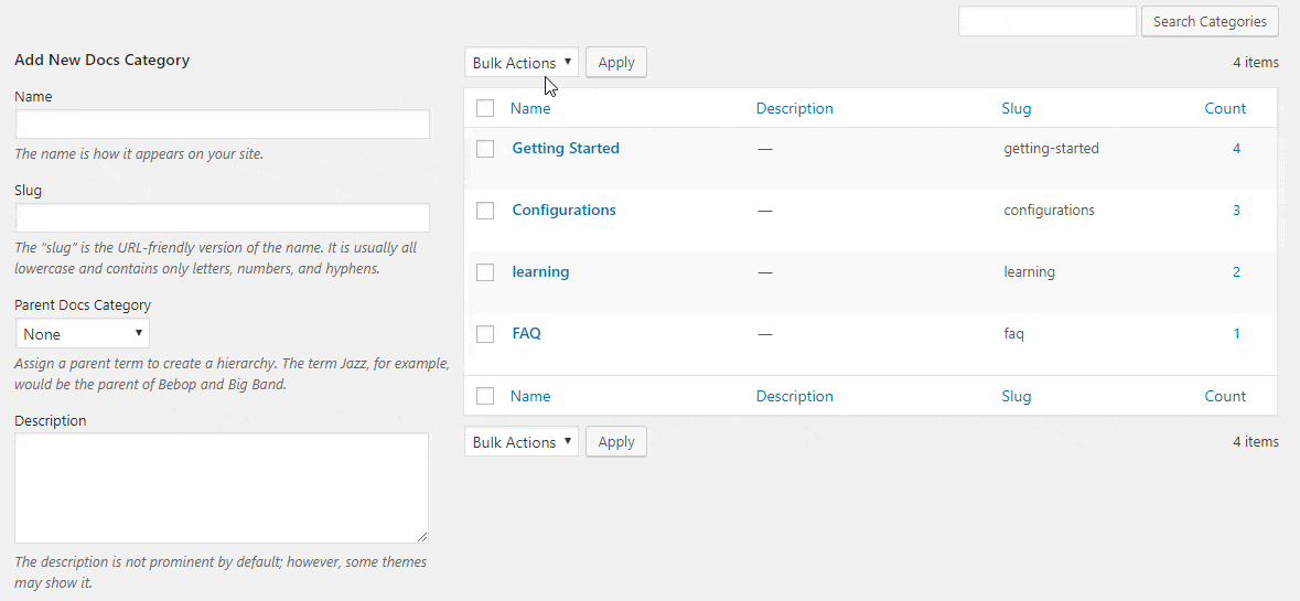 Ordenar categorías en BetterDocs