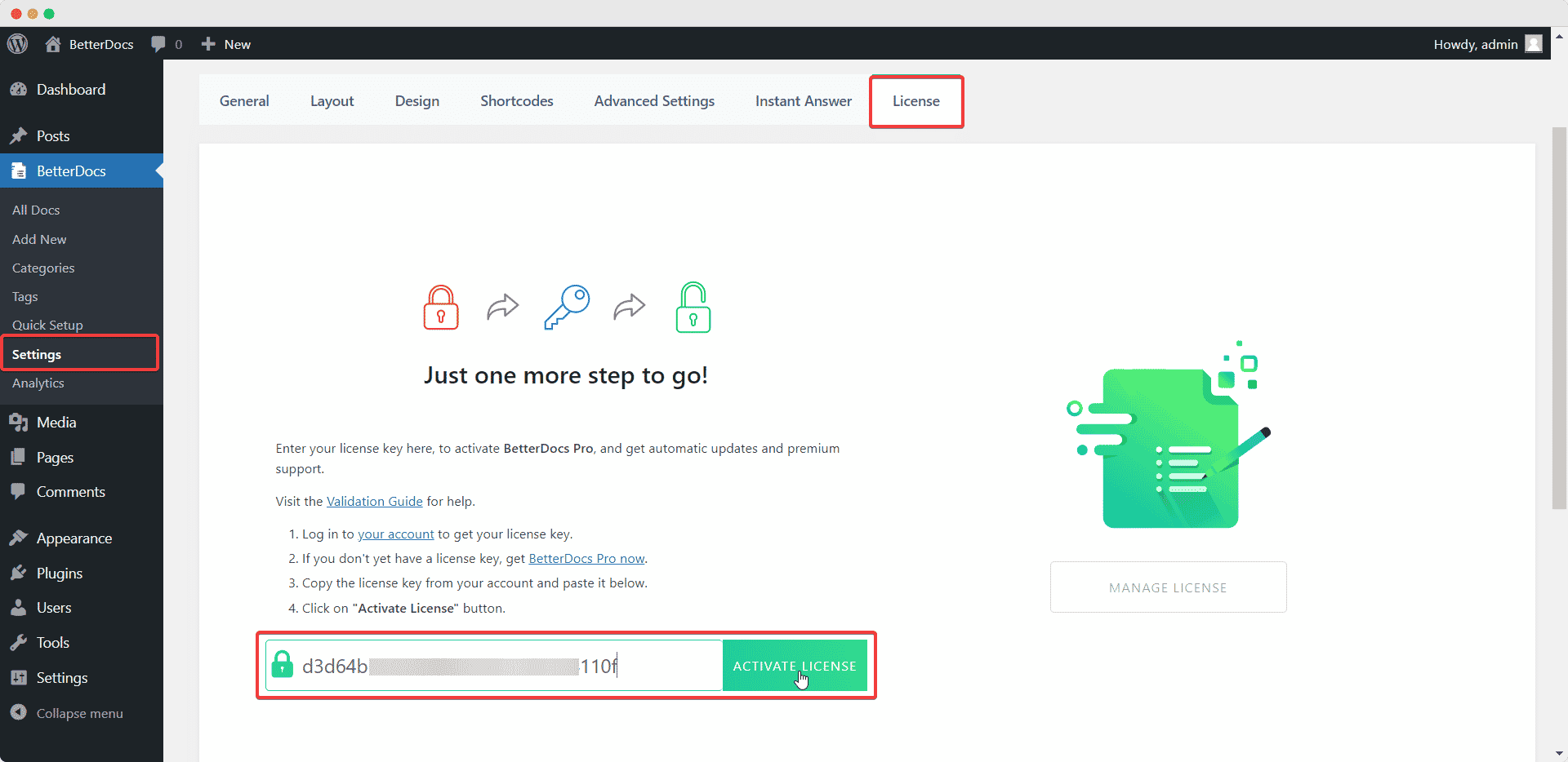 How to Activate BetterDocs License Key?