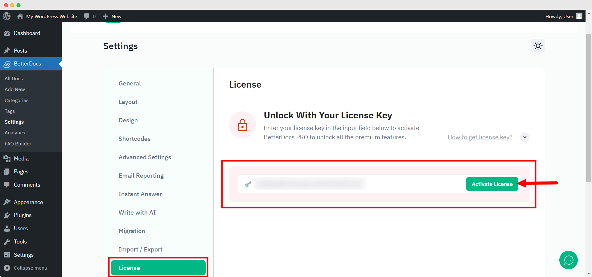 Activate BetterDocs License Key