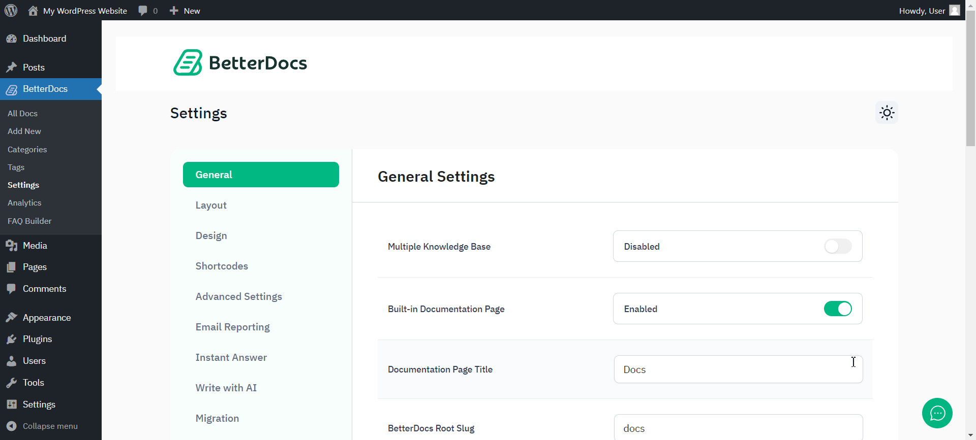 Go to BetterDocs settings