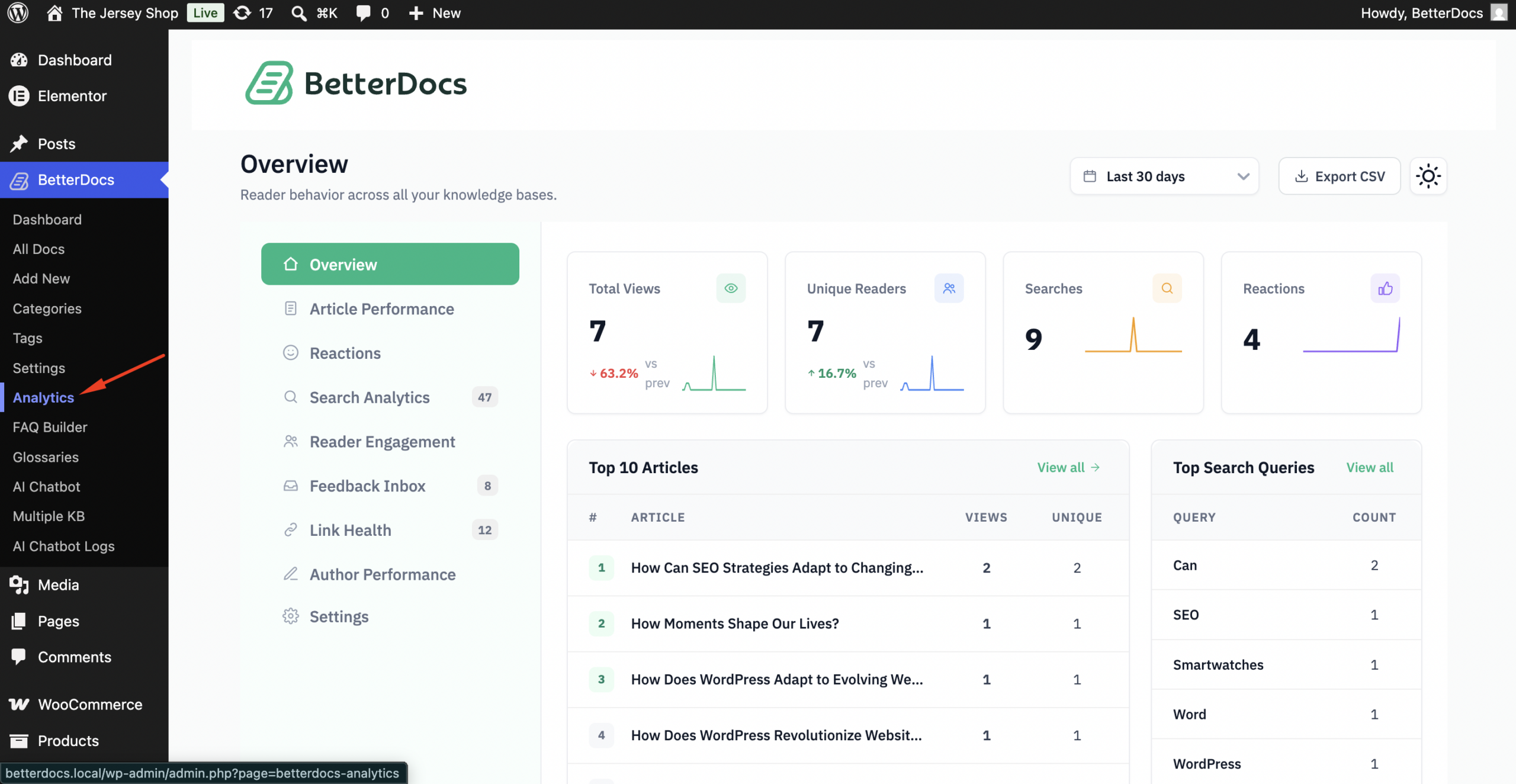 How to Configure Advanced Analytics to Evaluate the Performance of Your Knowledge Base? 1 BetterDocs Analytics