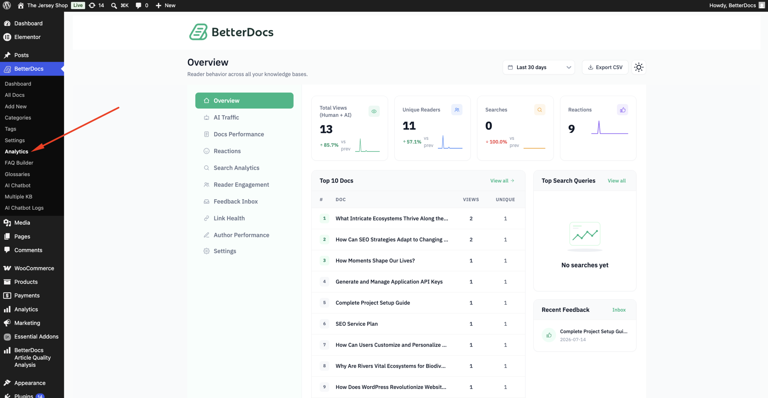 How to Configure Advanced Analytics to Evaluate the Performance of Your Knowledge Base? 1 BetterDocs Analytics