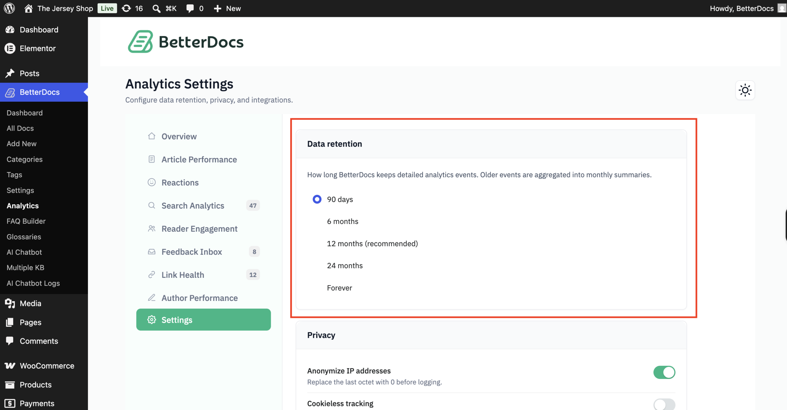 How to Configure Advanced Analytics to Evaluate the Performance of Your Knowledge Base? 12 Data Retention