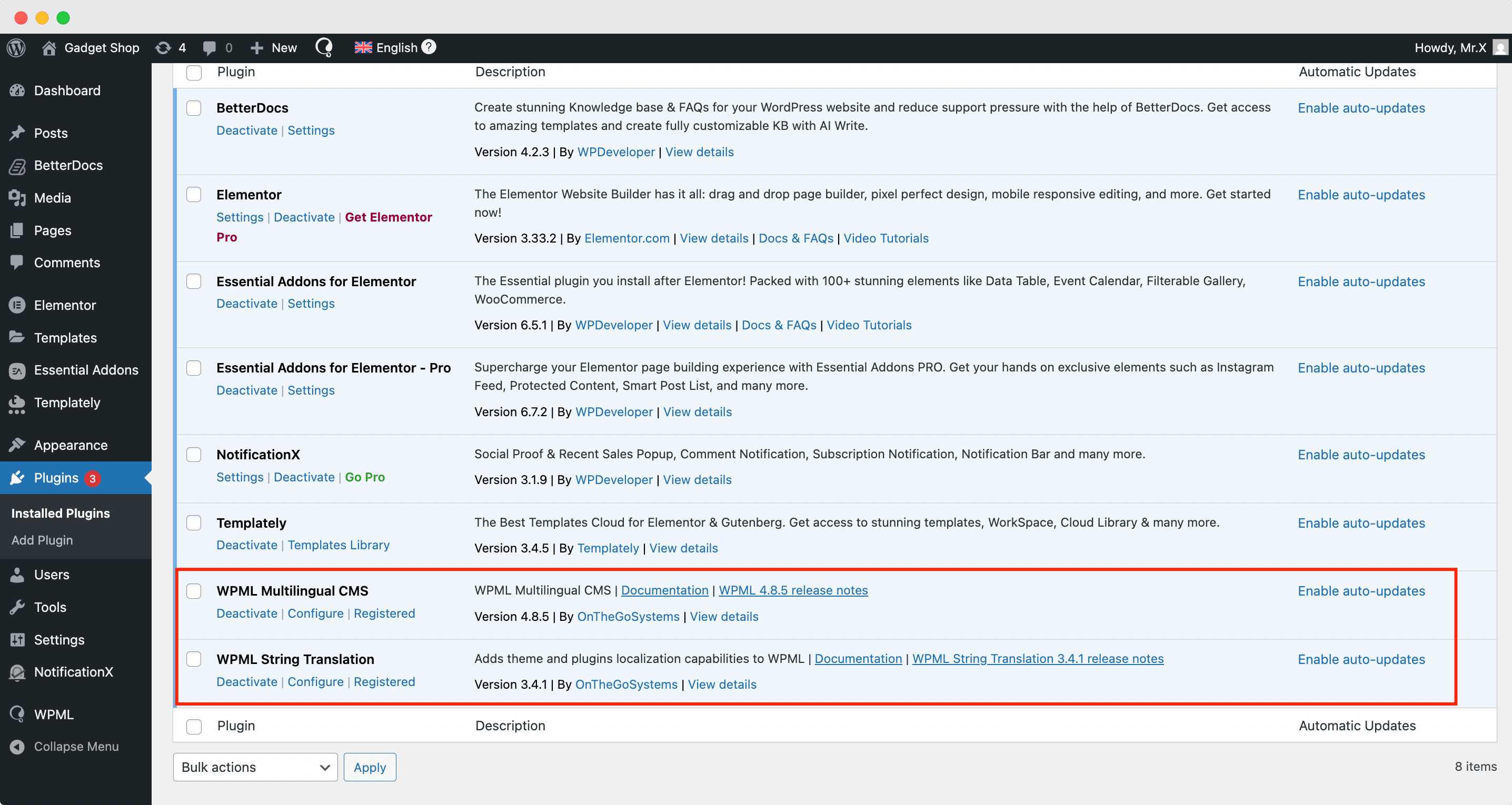 WPML installation in WordPress