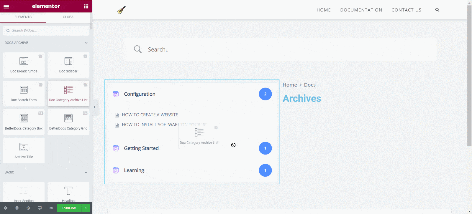 Docs Category Archive Page with Elementor
