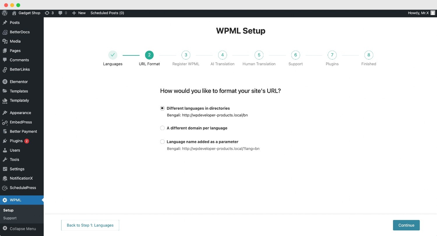 Set URL format in WPML