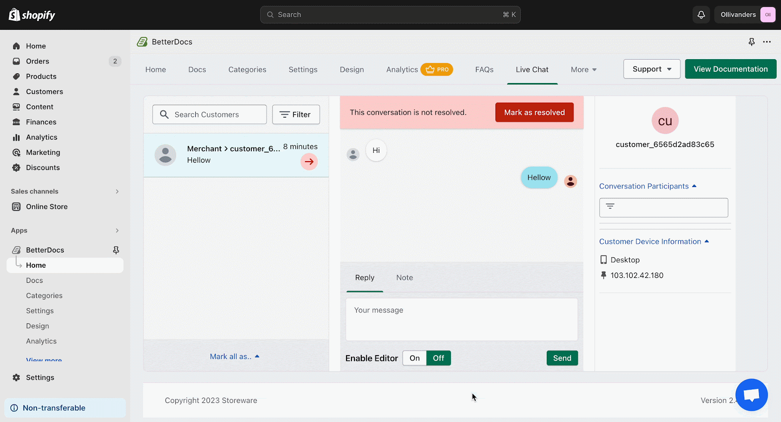Live Chat In BetterDocs For Shopify?