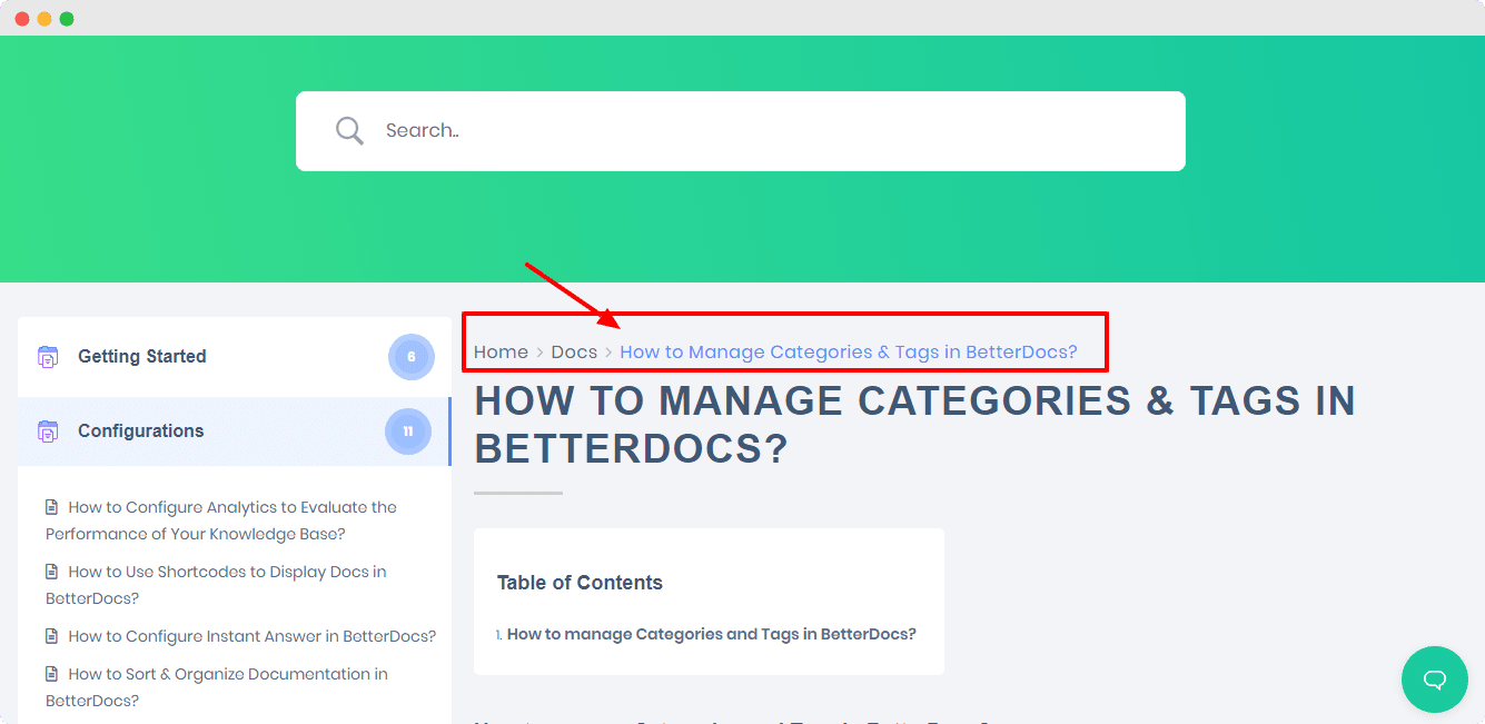 BreadCrumbs Settings in BetterDocs