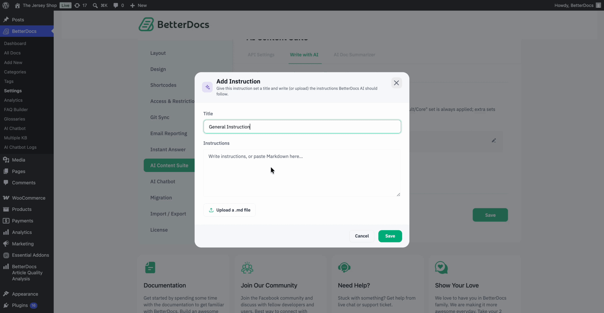 How To Configure The Write With AI Feature In BetterDocs? 7 Add a Custom Instruction Set