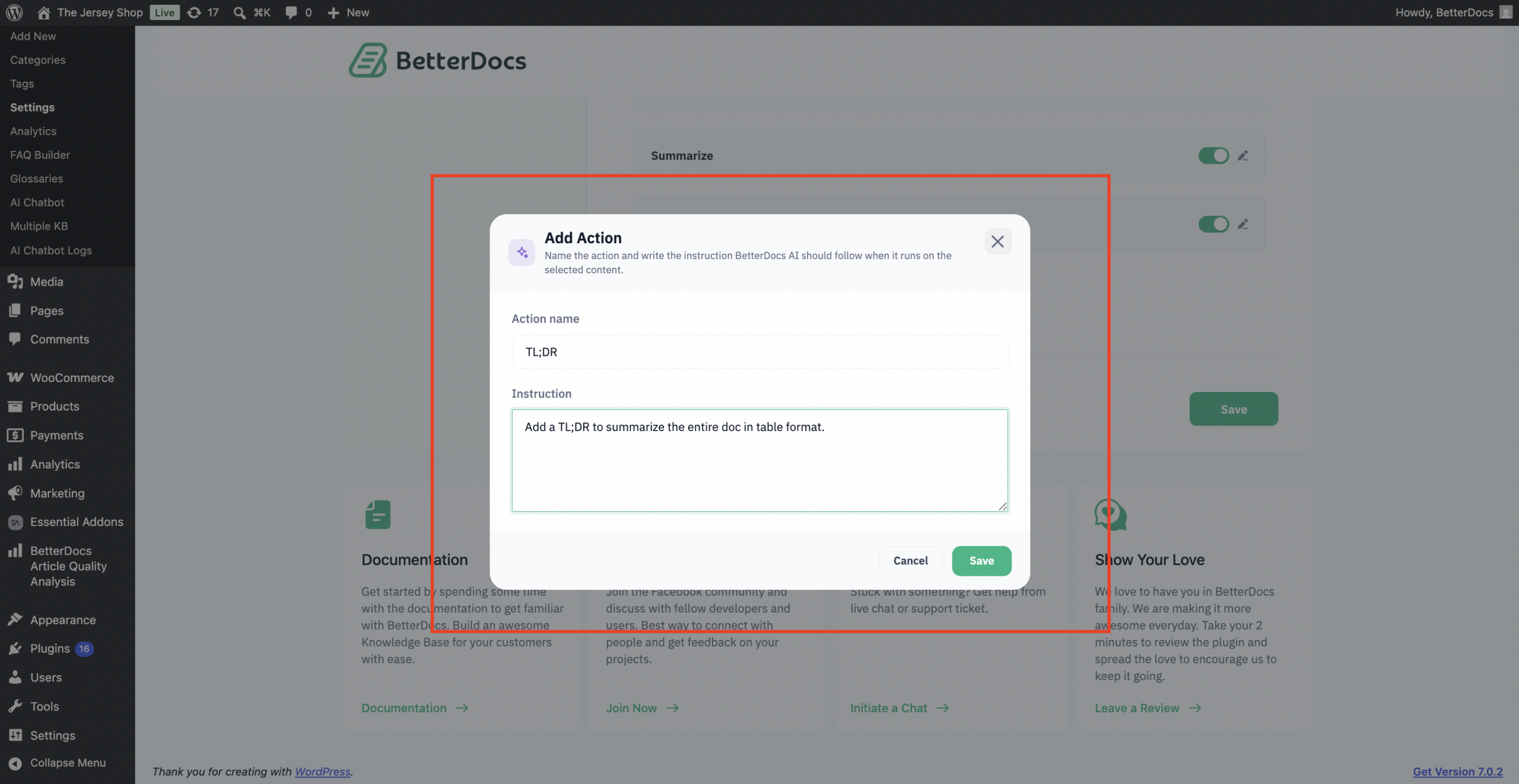 How To Configure The Write With AI Feature In BetterDocs? 9 Custom action