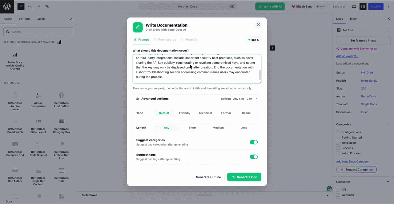Effortlessly Write Documentation With AI In BetterDocs 10 Generate from prompt