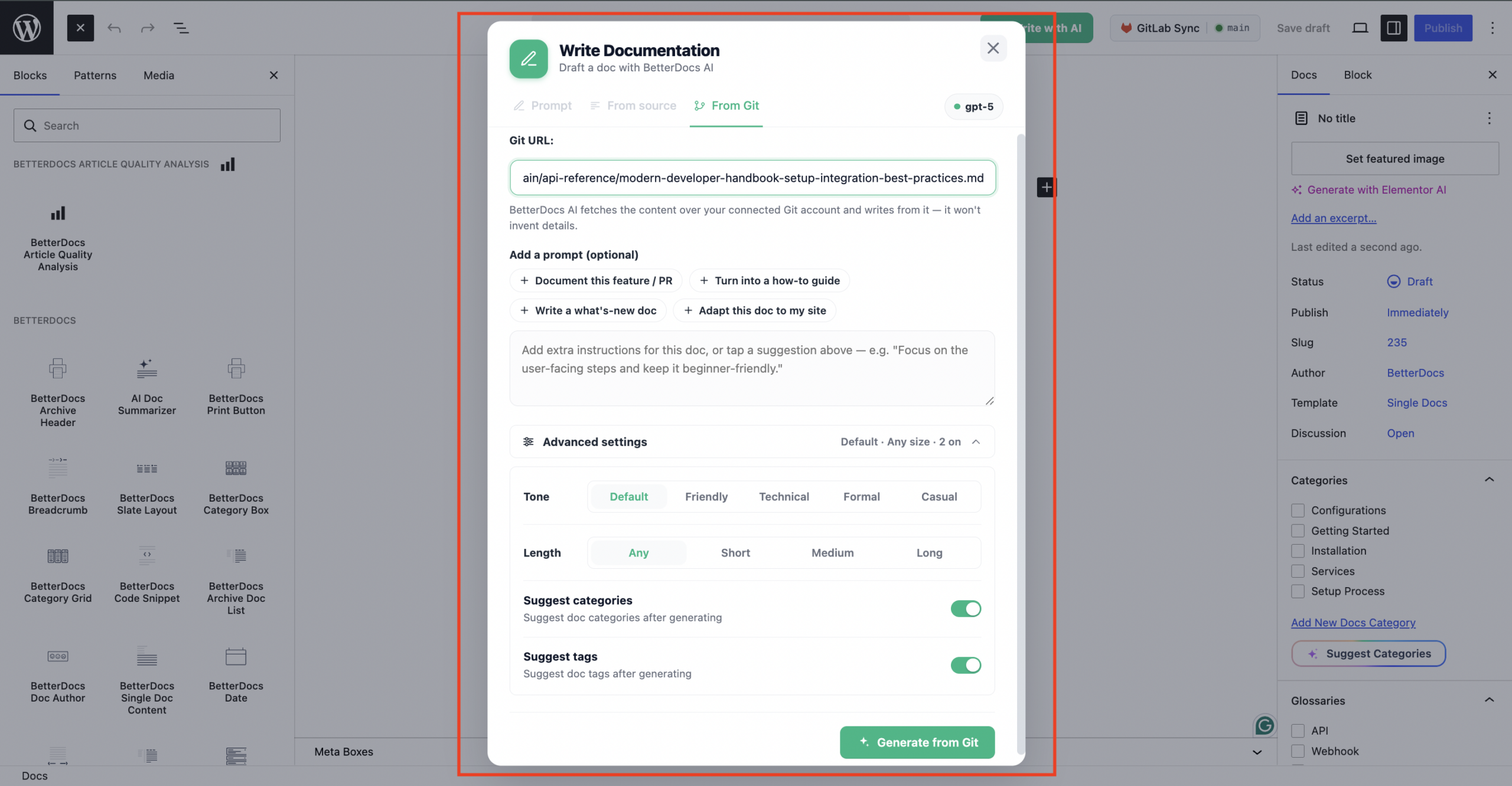 Effortlessly Write Documentation With AI In BetterDocs 12 Generate with Git