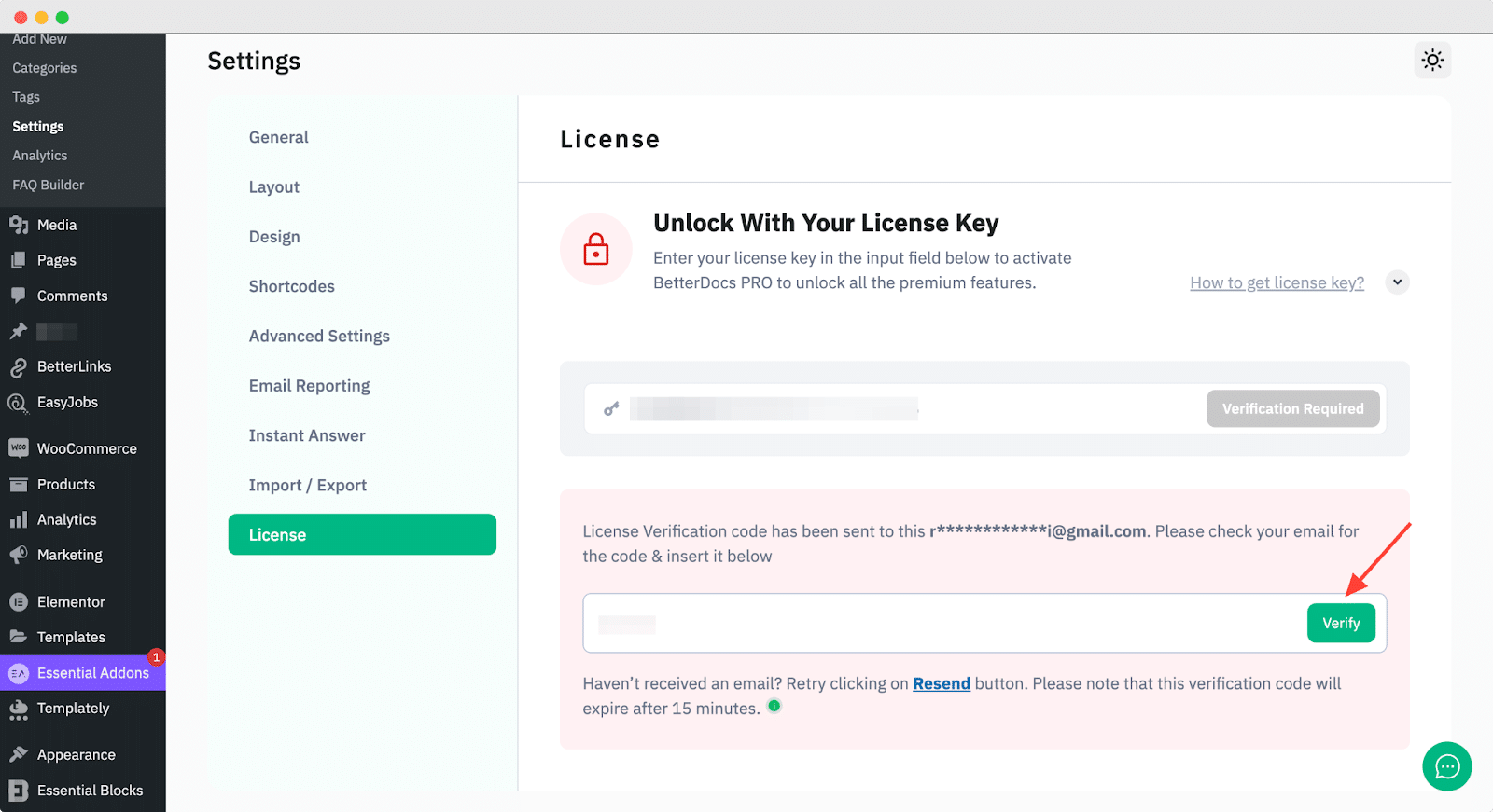 Authenticate BetterDocs PRO License Key