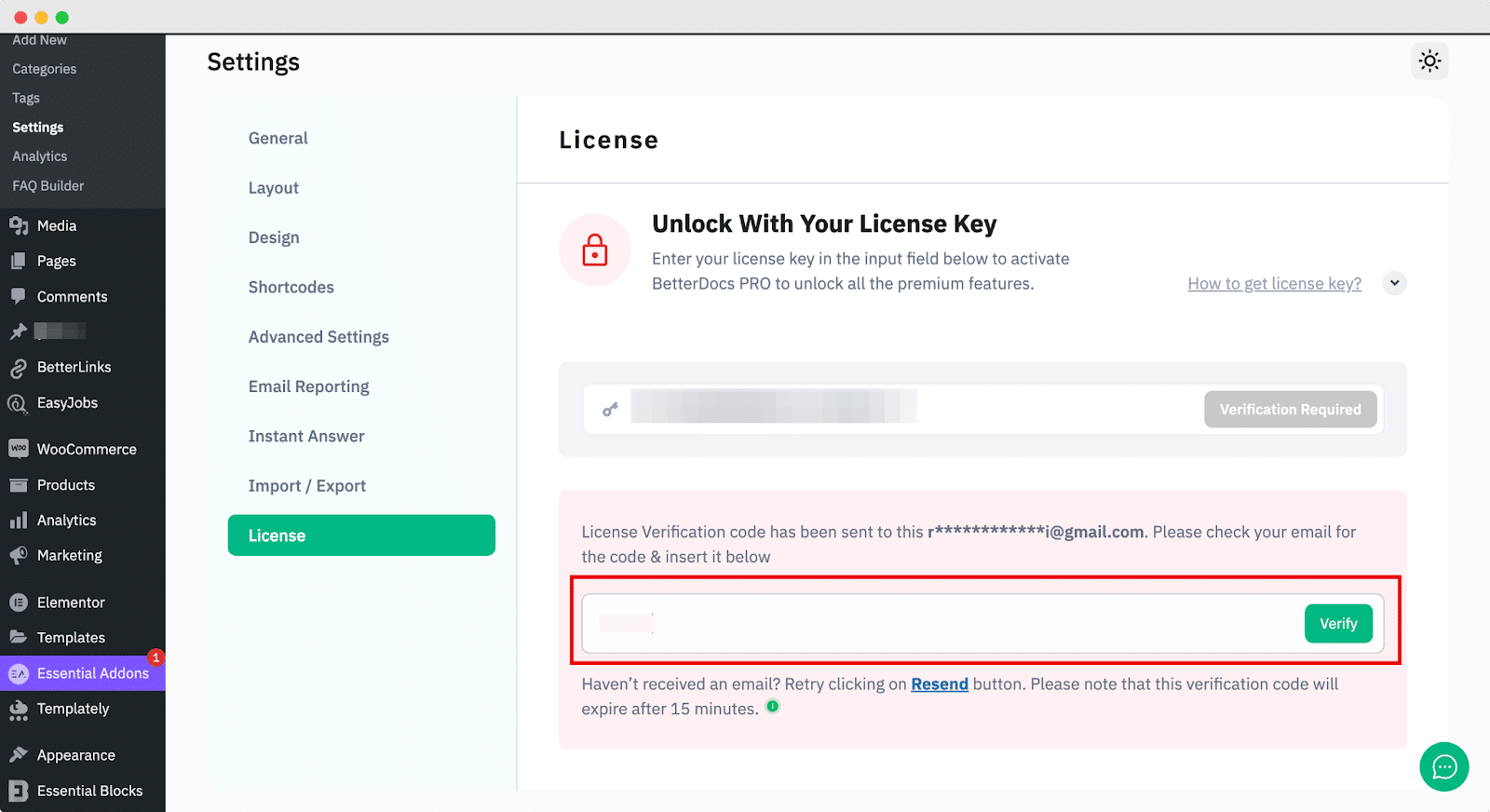 Authenticate BetterDocs PRO License Key