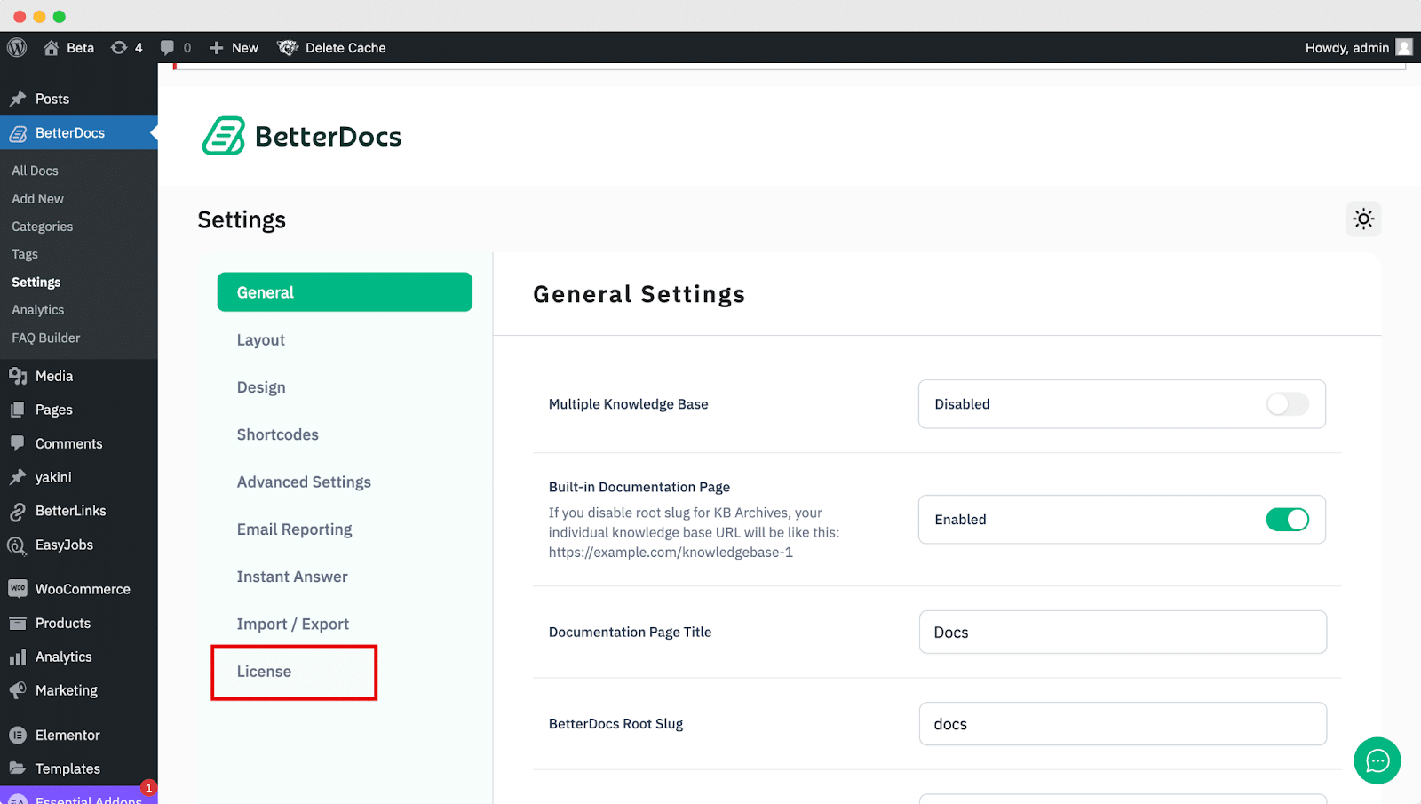 Authenticate BetterDocs PRO License Key