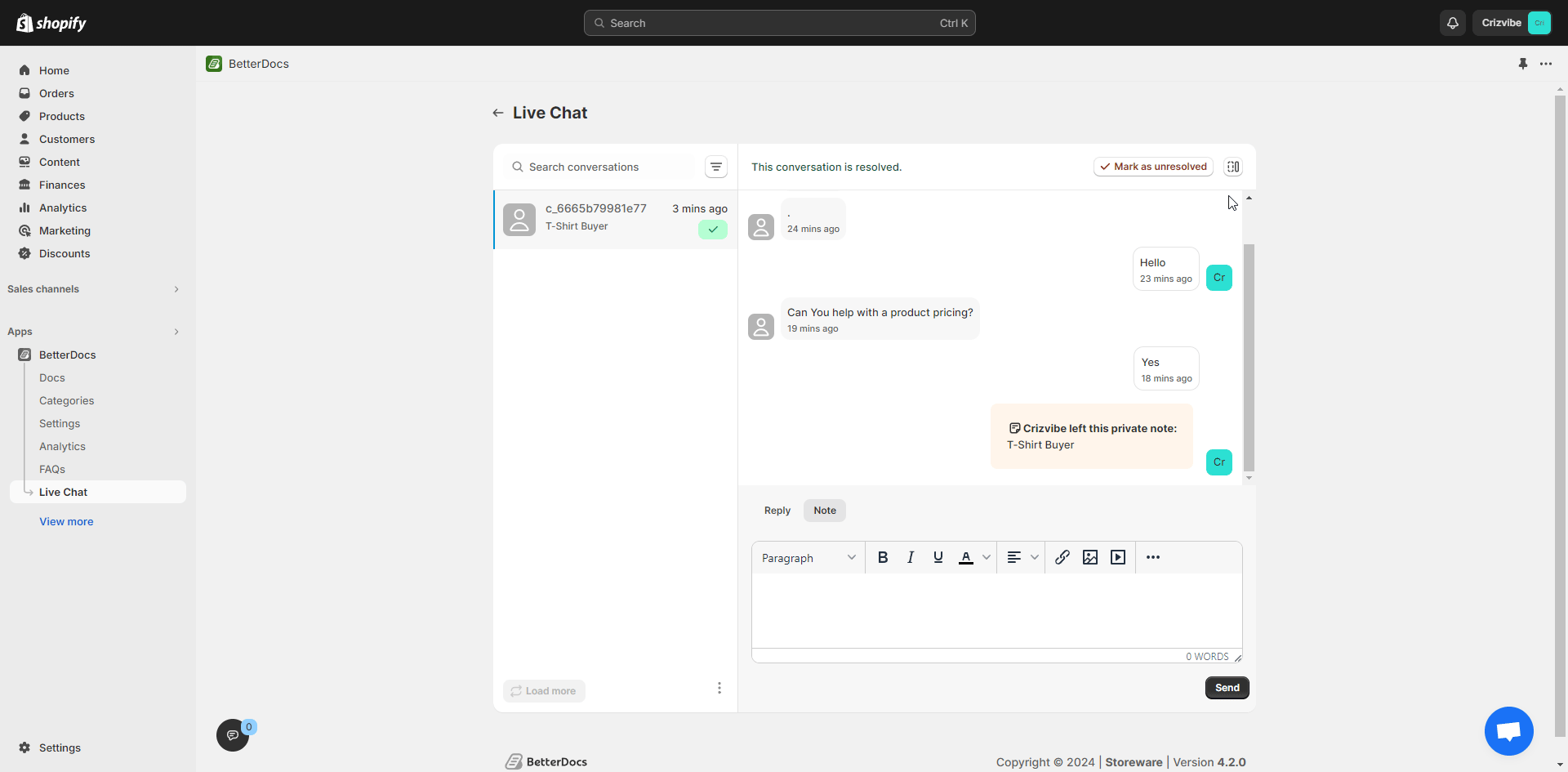 Configure Live Chat In BetterDocs For Shopify