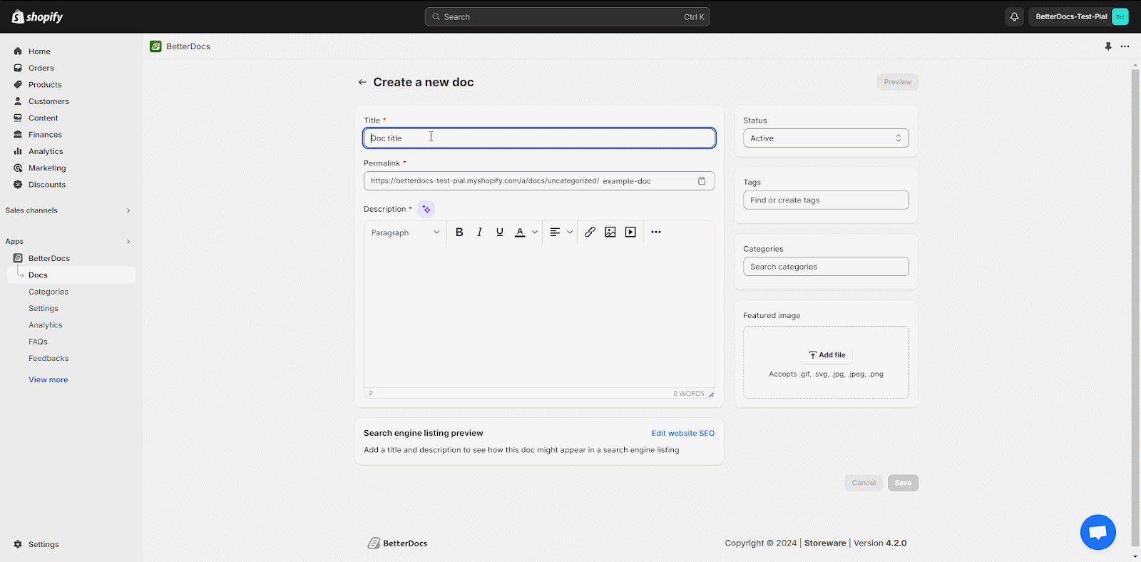 Add New Documentation In Shopify With BetterDocs