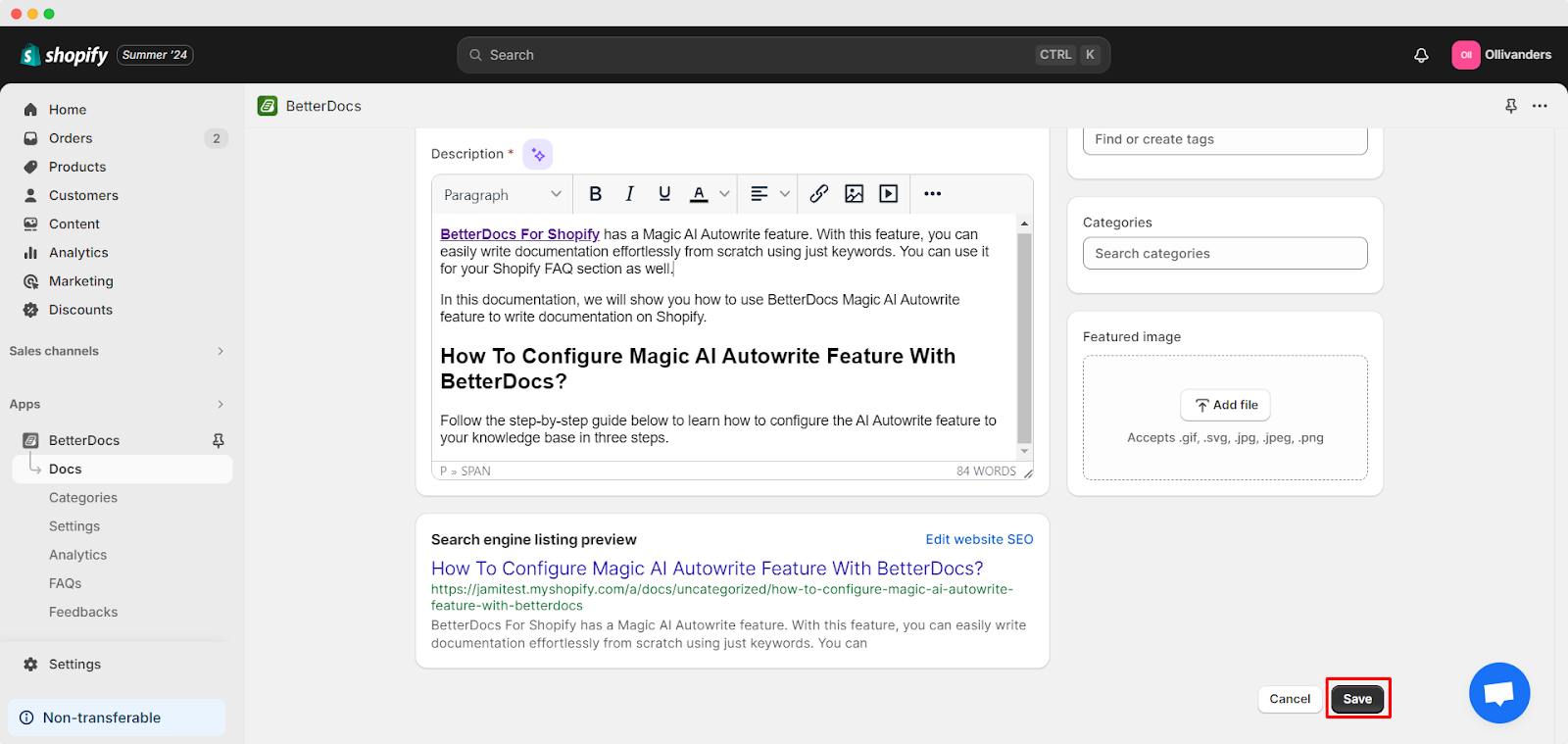 How To Use BetterDocs Magic AI Autowrite Feature