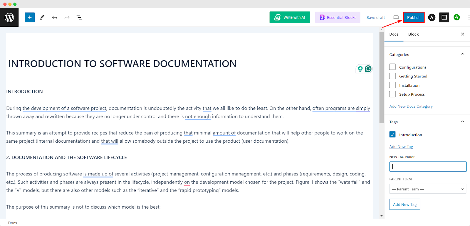 Create and Publish a New Documentation