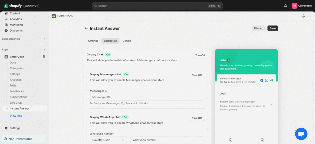 Configure Instant Answers With BetterDocs For Shopify