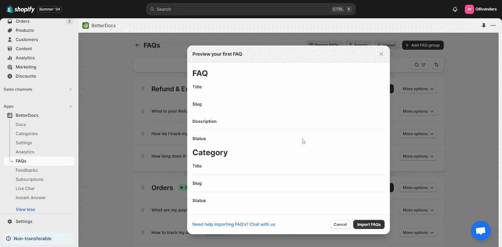 How To Import And Export FAQ In BetterDocs For Shopify