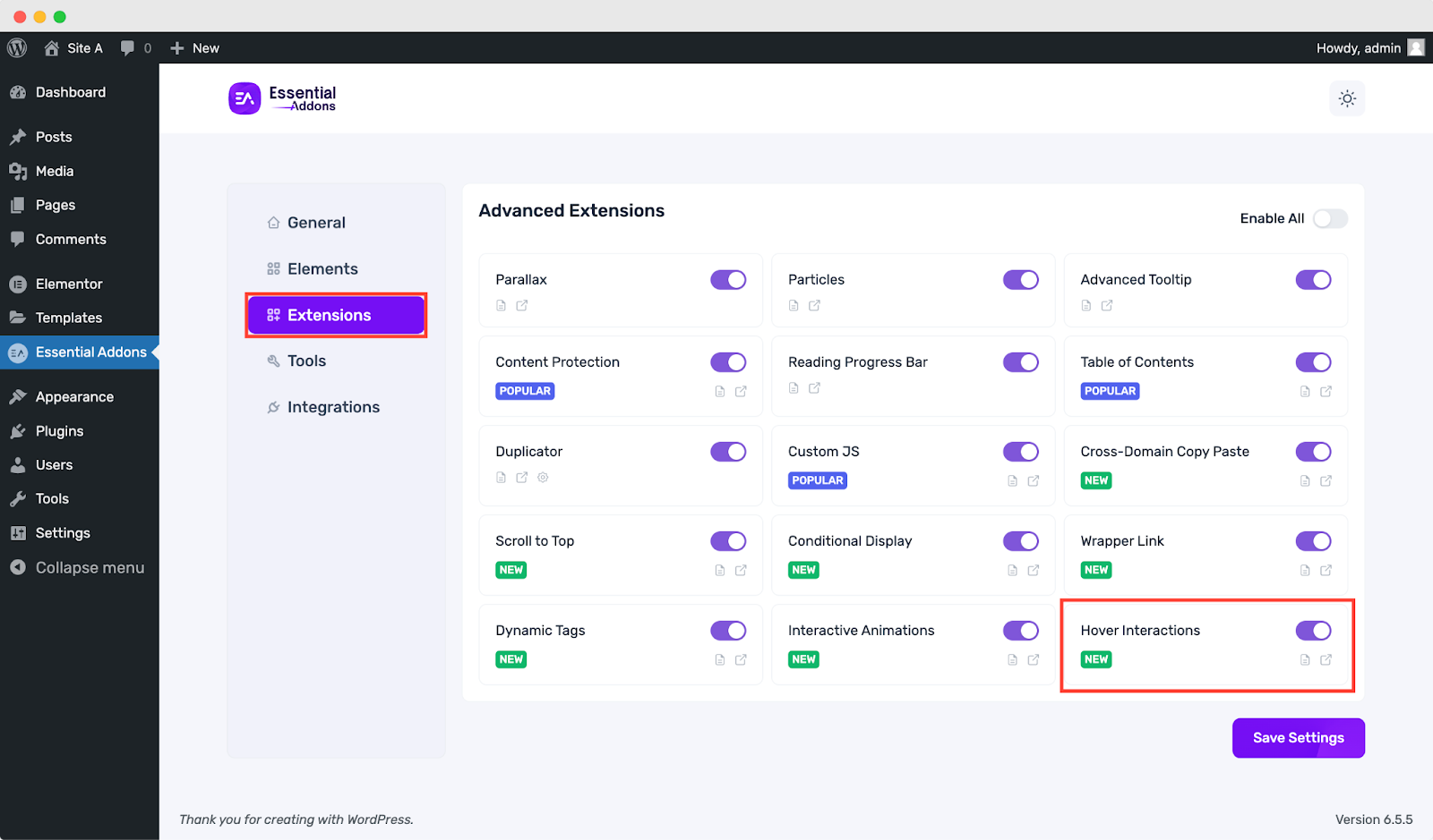 Essential Addons for Elementor Hover interactions