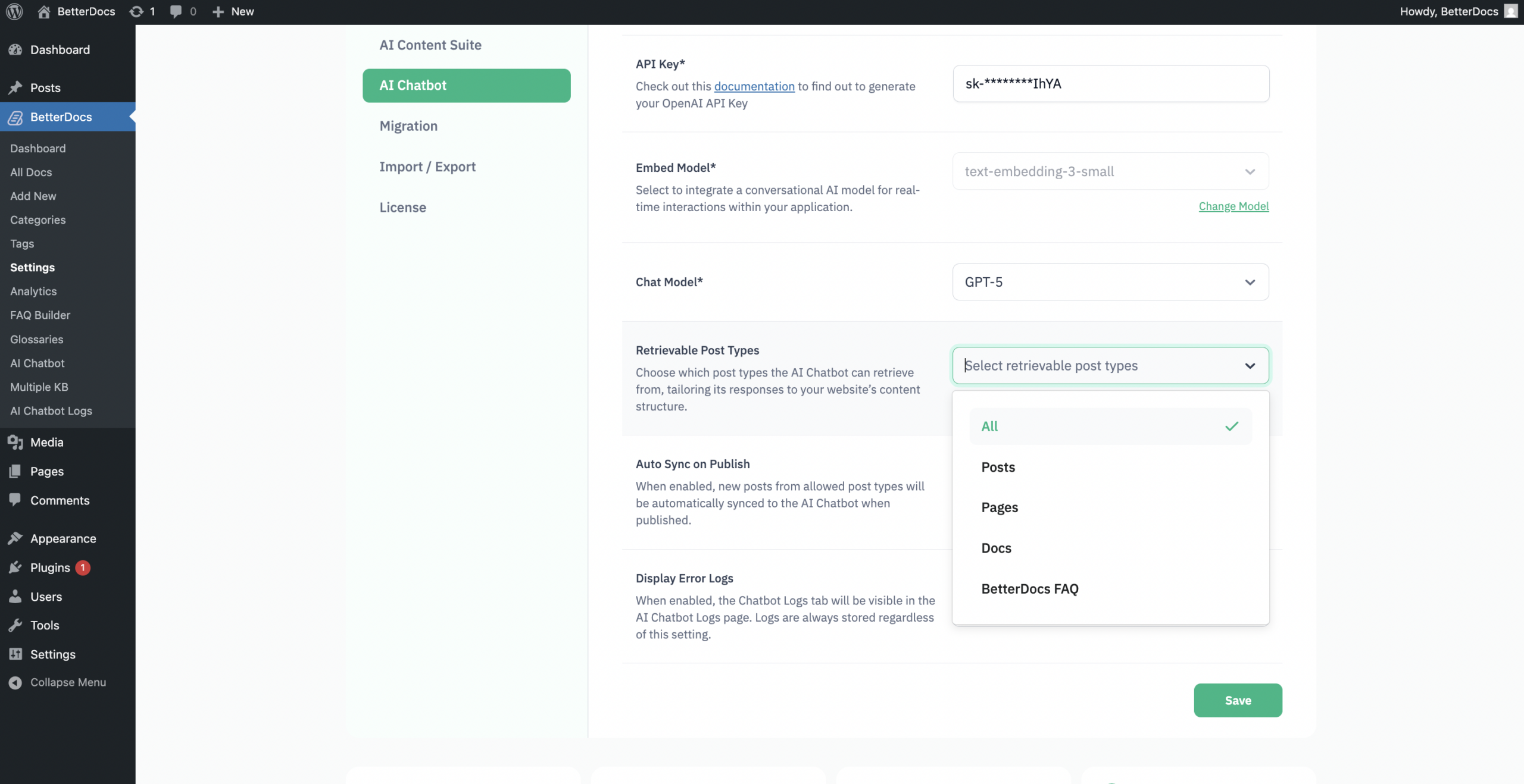 How to Configure BetterDocs AI Chatbot? 6 Retrievable Post Types