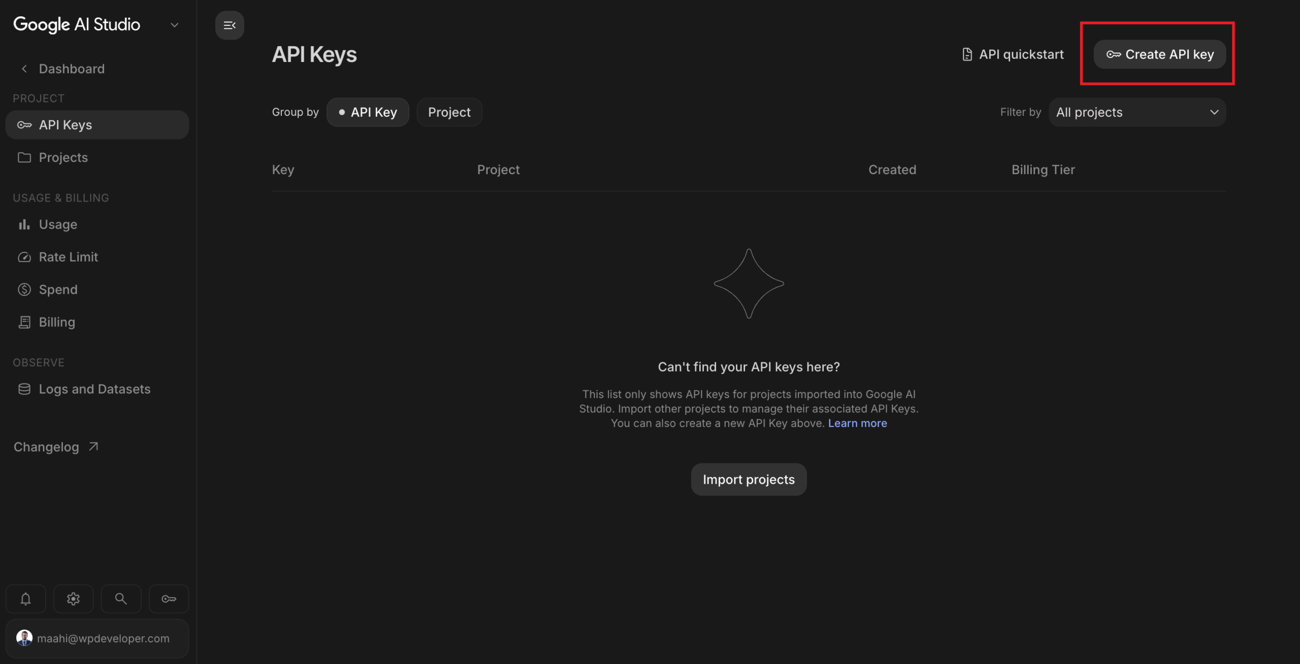 Create API key