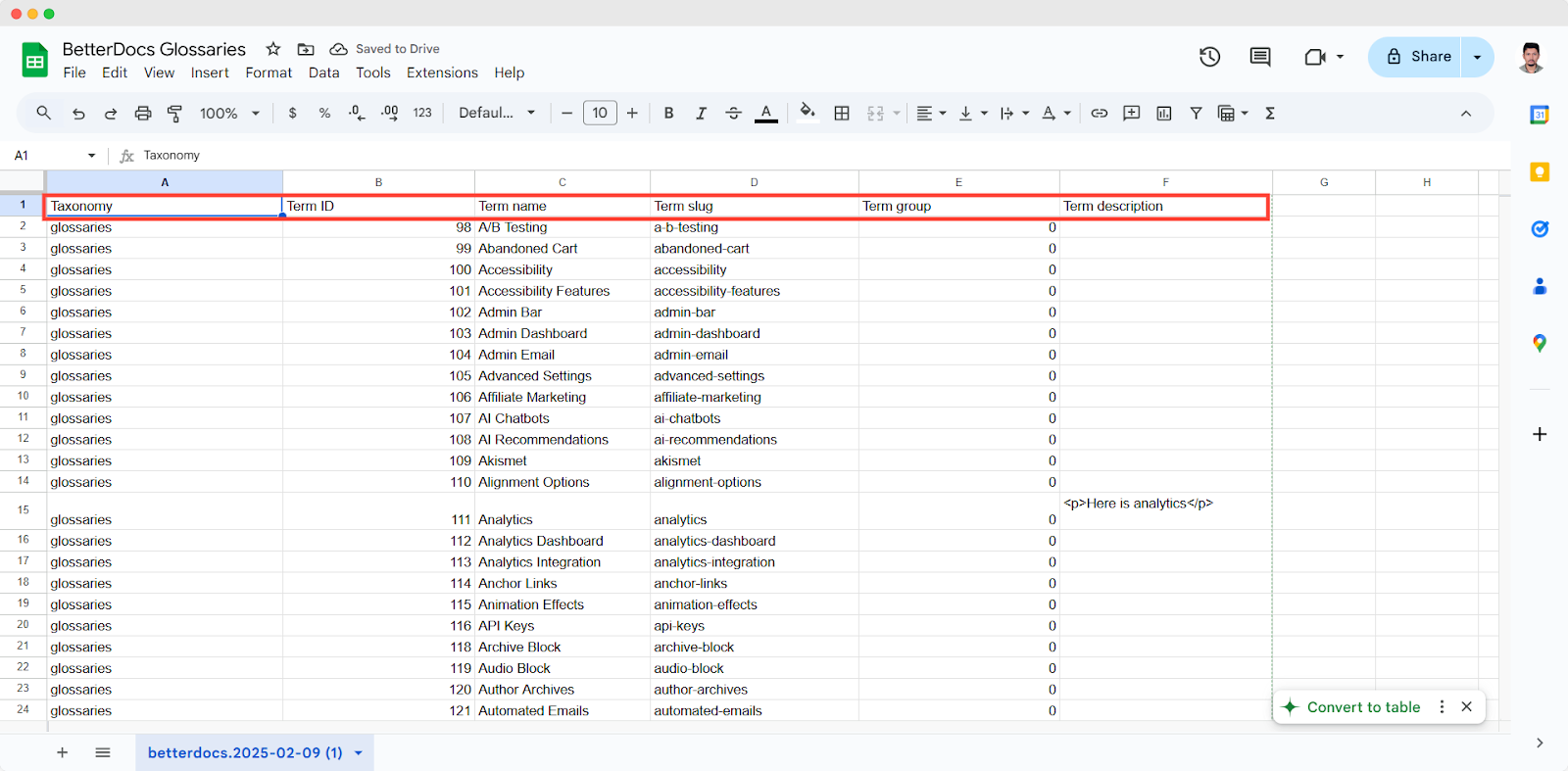 Import And Export Glossaries with BetterDocs