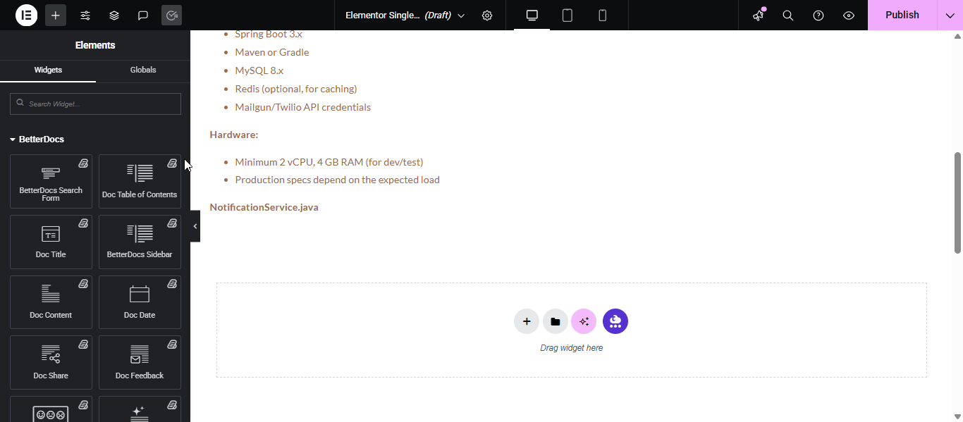 How to Configure Code Snippet in BetterDocs? 17 Configure Code Snippet: Add code snippet in Elementor
