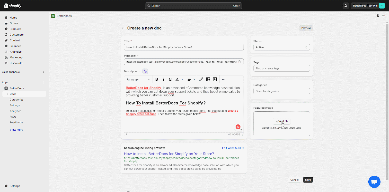 How To Easily Add New Documentation In Shopify With BetterDocs? 13 Reduce Support Tickets on Shopify: Add Feature Image