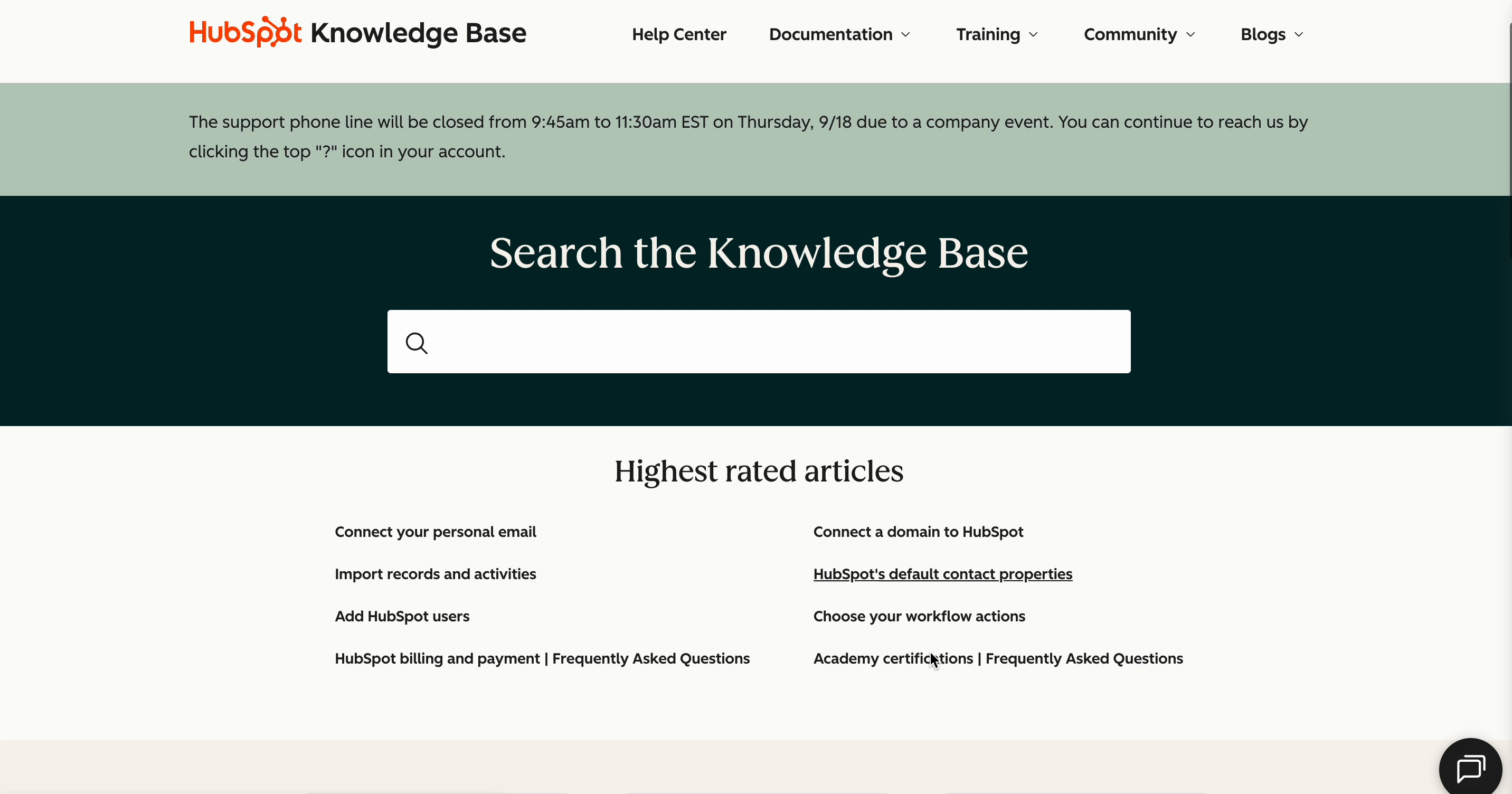 Hubspot knowledge base