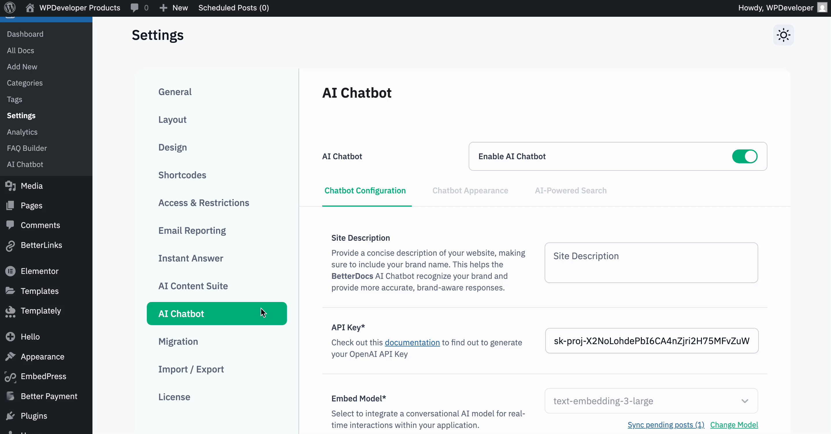 How to Configure AI-Powered Smart Modal Search in BetterDocs 1 AI-Powered Search Settings