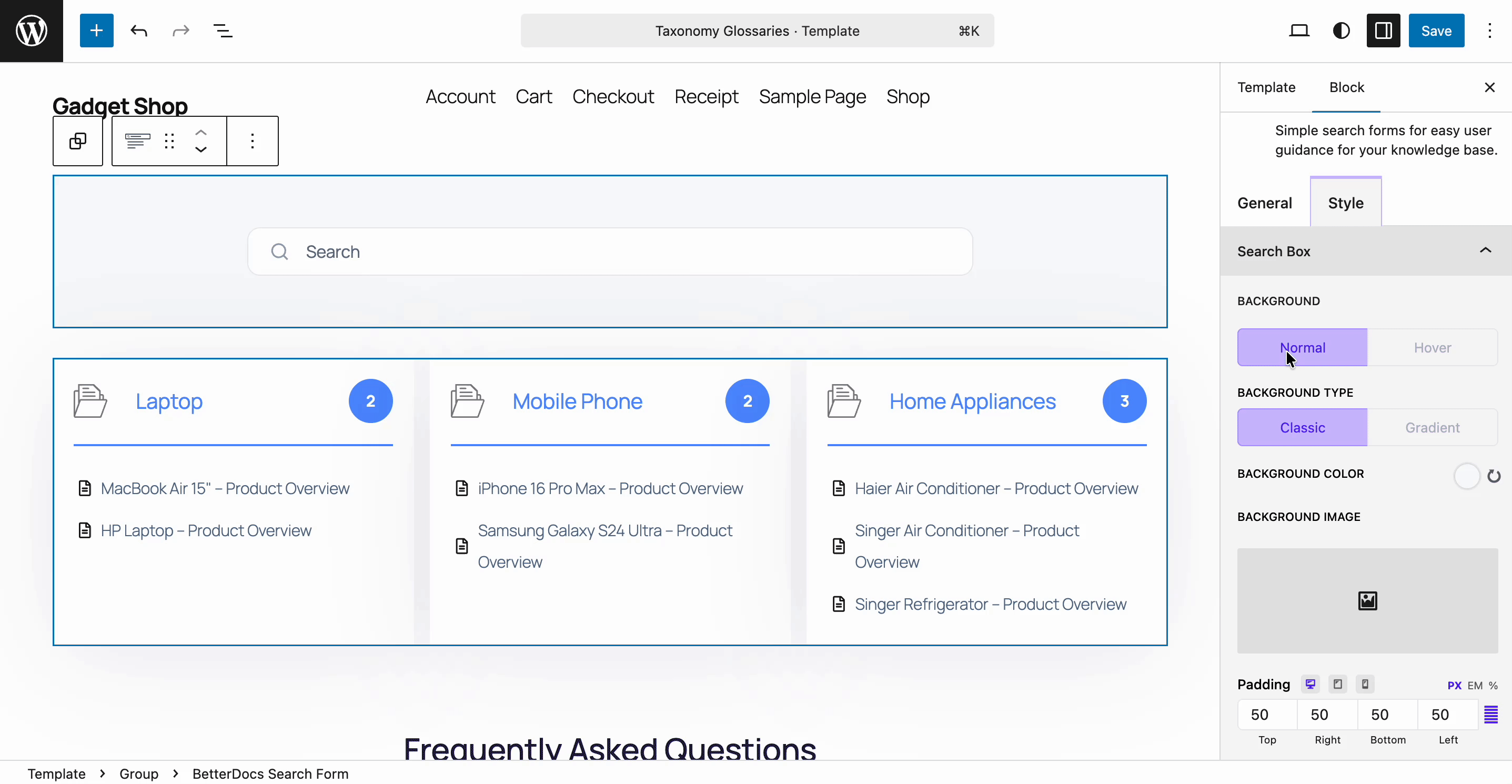 How to Configure AI-Powered Smart Modal Search in BetterDocs 5 Modal search styling