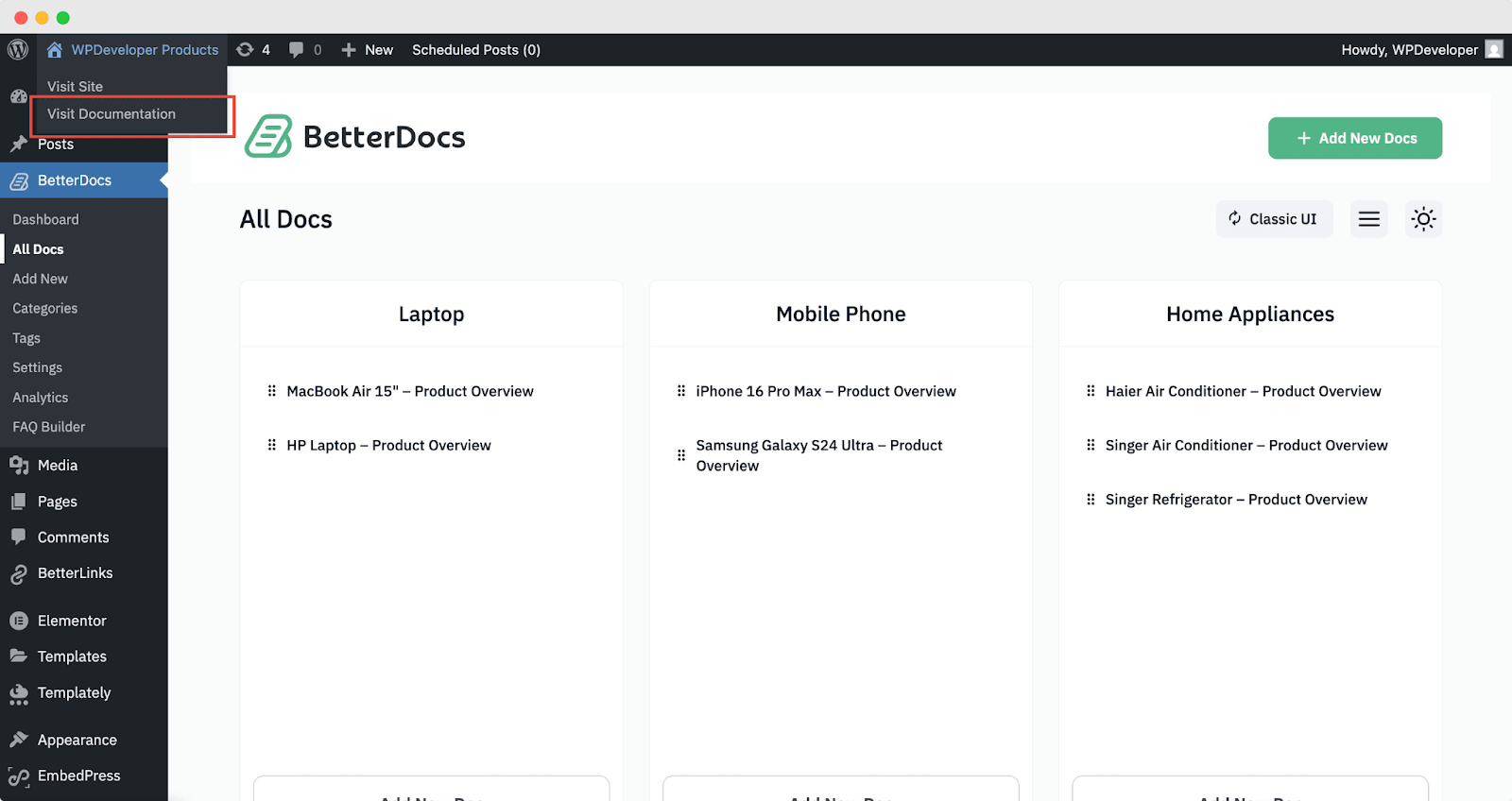 Visit Documentation configuring BetterDocs Layout