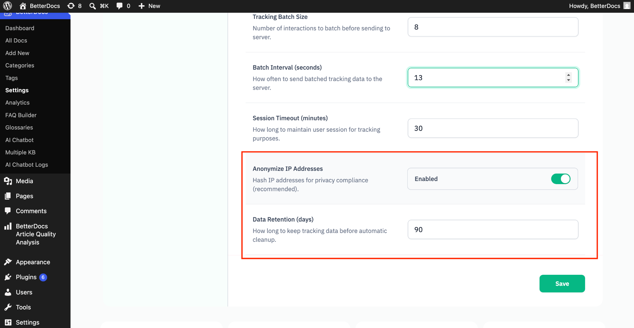 How to Configure AI-Powered Real-time Related Docs in BetterDocs? 4 Configure Privacy Settings
