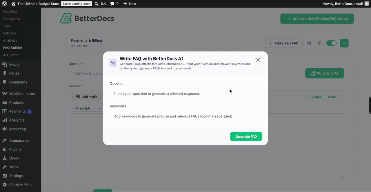 BetterDocs WooCommerce Product FAQ: Turn Product Questions Into Purchase Confidence 5 Generate FAQ with AI