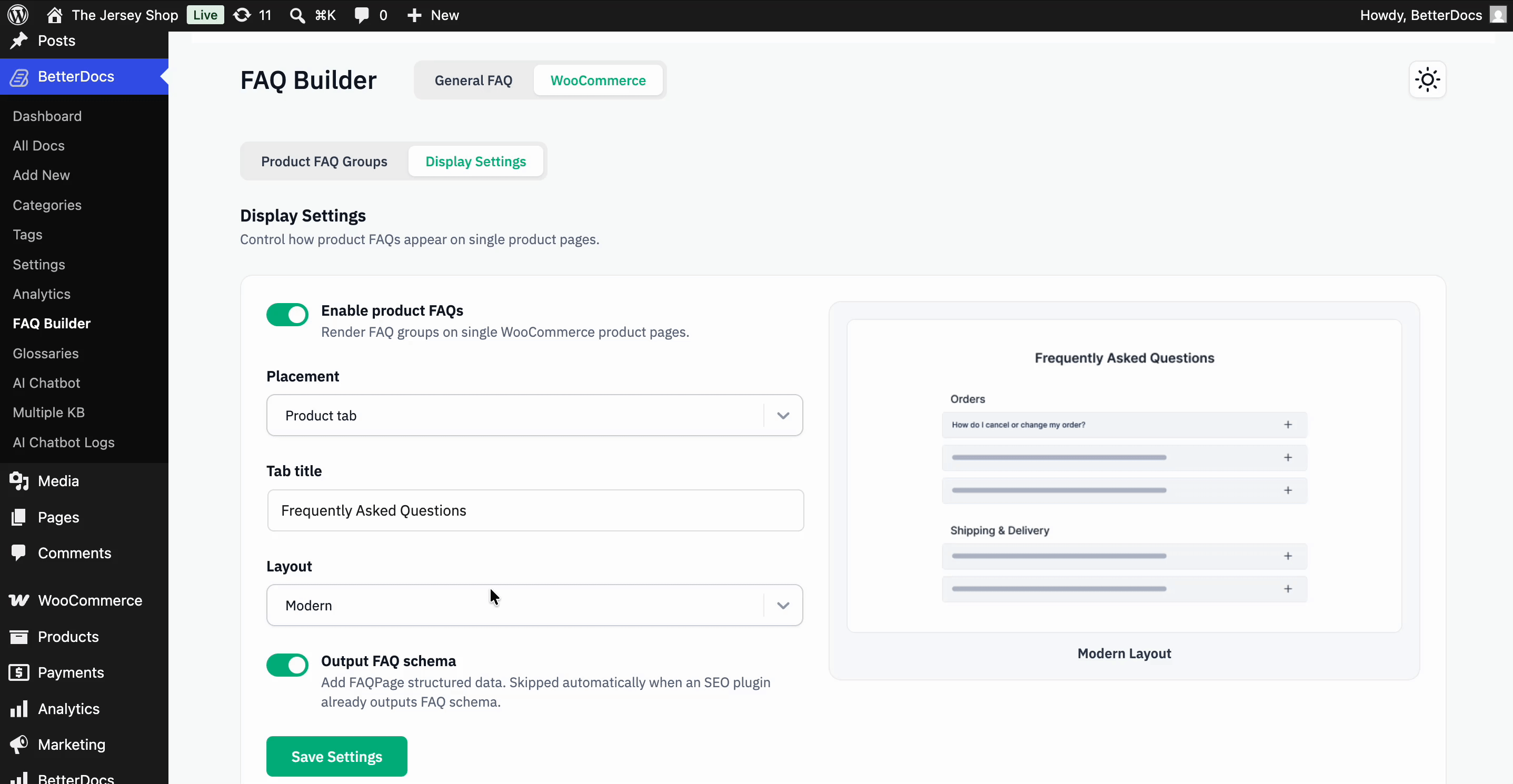 How to Create WooCommerce Product FAQ With BetterDocs? 7 Choose a FAQ Layout