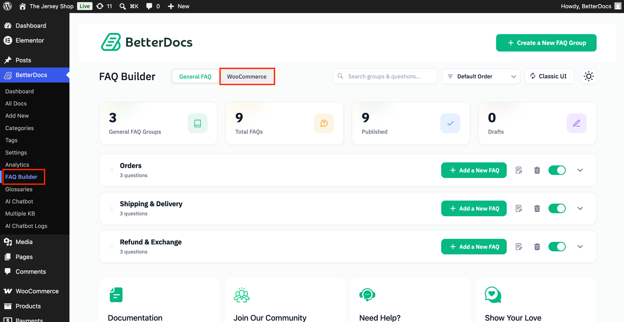 How to Create WooCommerce Product FAQ With BetterDocs? 1 Navigate to WooCommerce FAQ