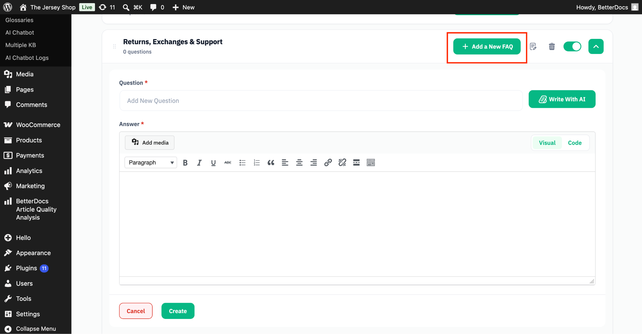 How to Create WooCommerce Product FAQ With BetterDocs? 3 Add FAQ Manually