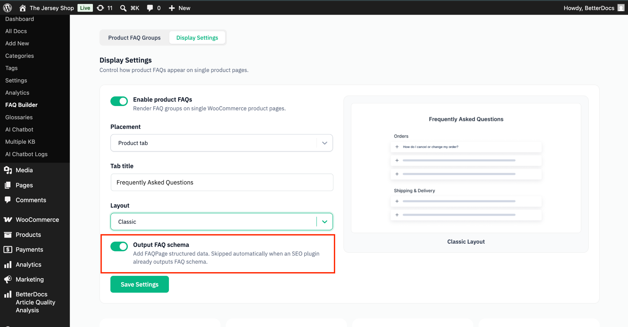 How to Create WooCommerce Product FAQ With BetterDocs? 8 Output FAQ Schema