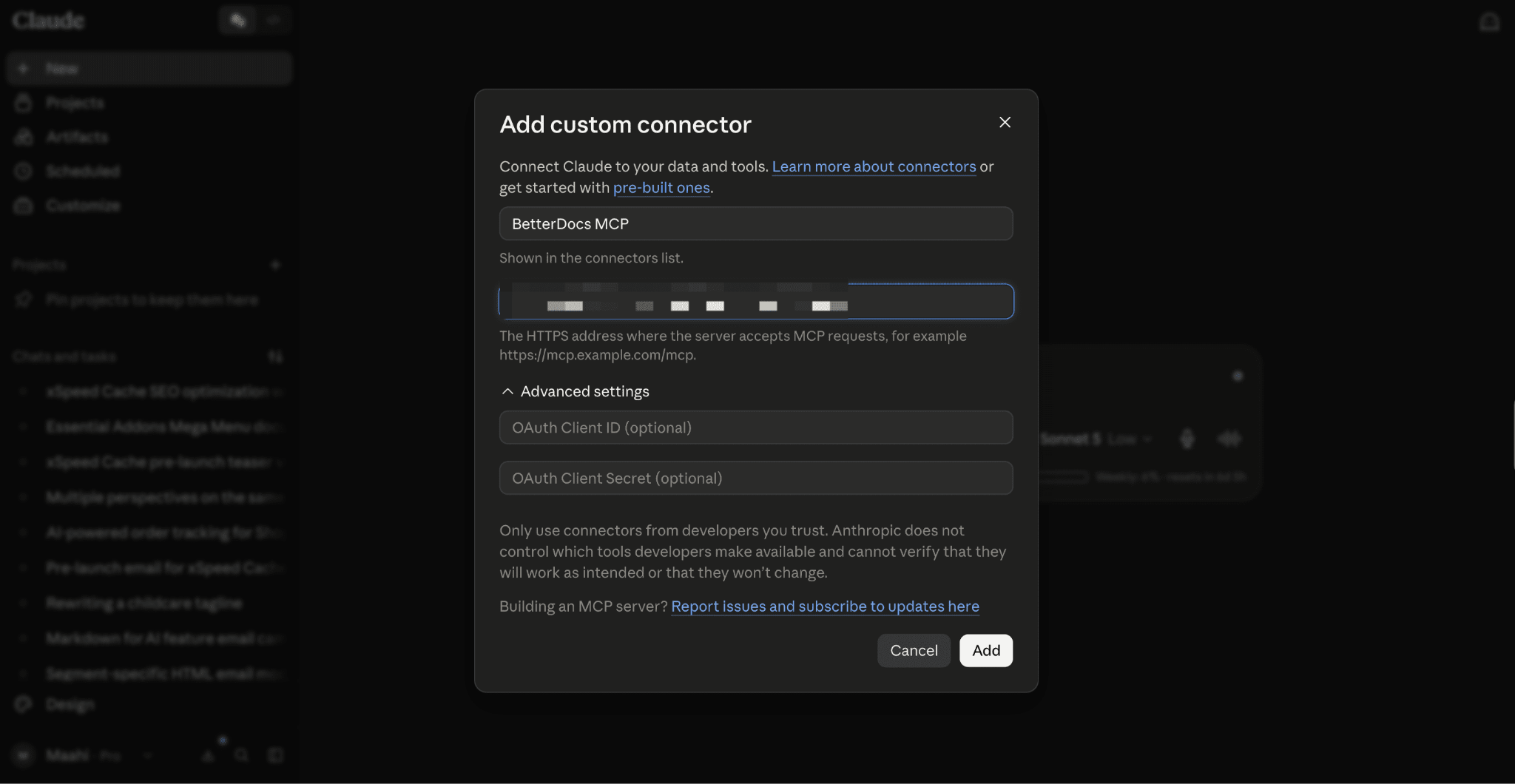 Enter Connector Details