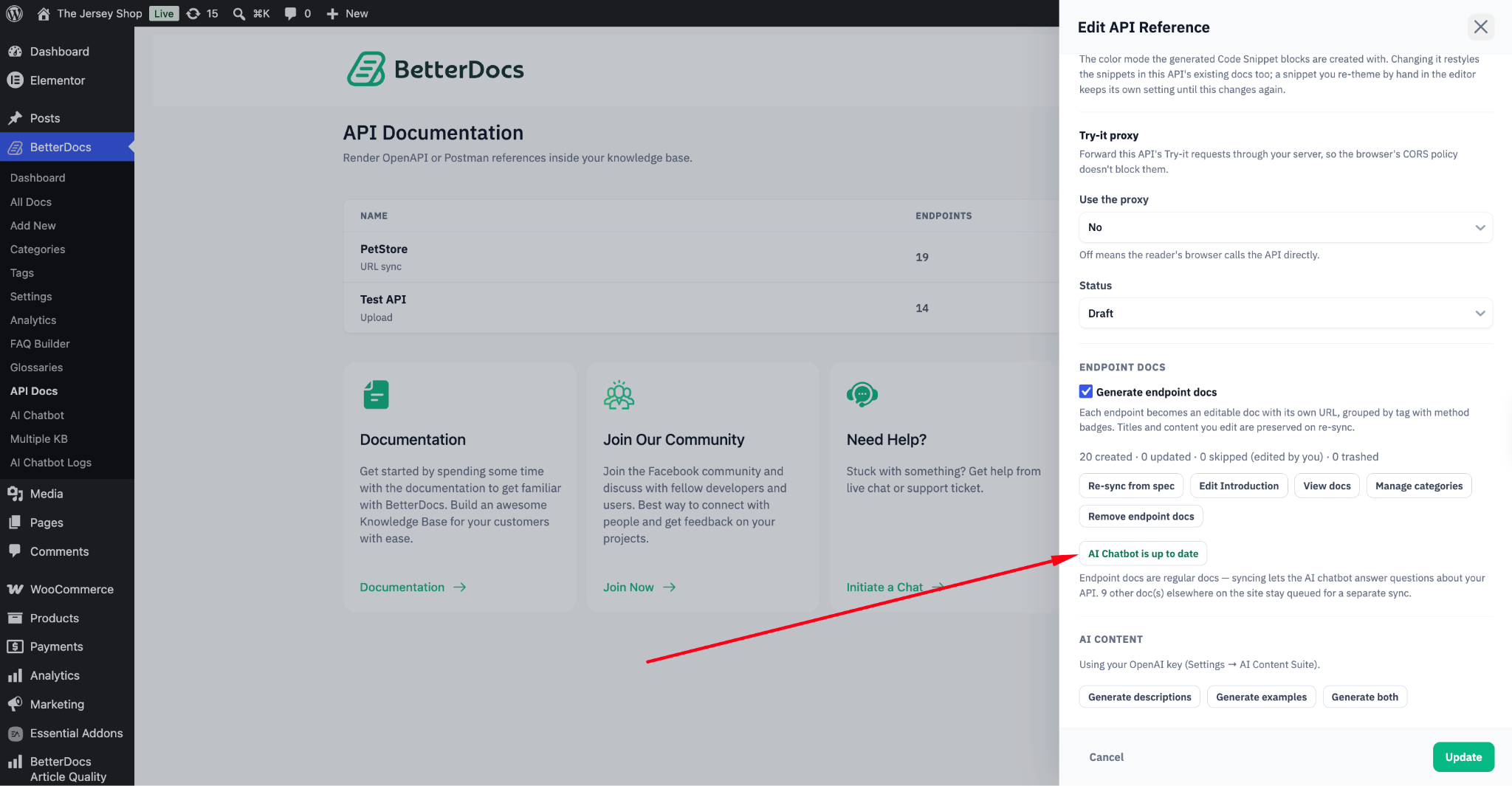 How to Generate API Documentation with BetterDocs? 8 Sync doc with AI Chatbot