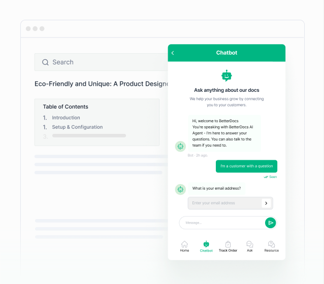 BetterDocs AI Chatbot answering a question on a docs page
