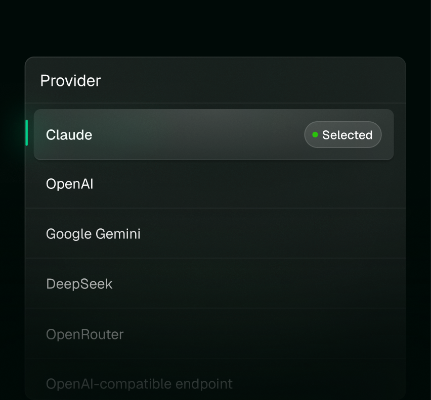 Model picker for choosing an AI model per feature