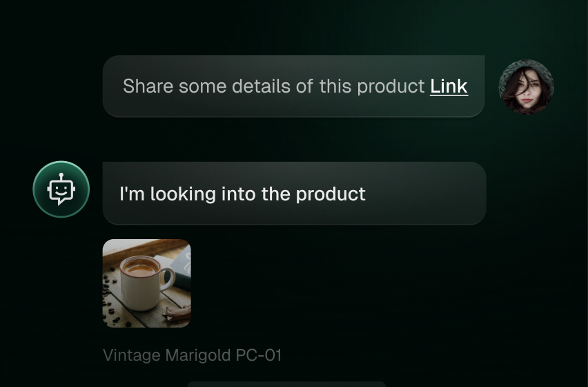 Chatbot answering a product question for a WooCommerce store