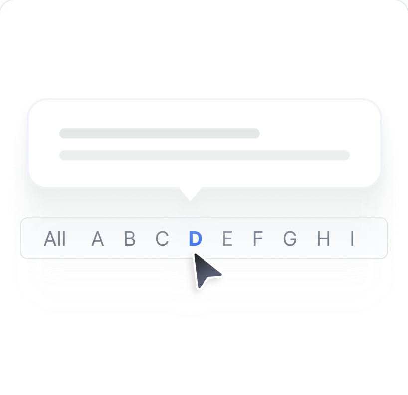Glossary tooltip with an A–Z index