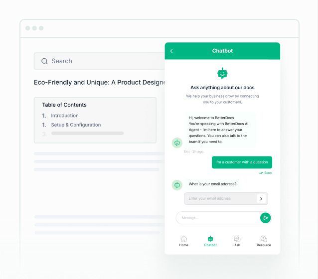 BetterDocs AI Chatbot answering a question on a docs page